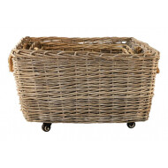 Rieten Opbergmand - Met Wieltjes - Rechthoekig - XL - Grijs/Naturel - Merk DDD - Type opbergmateriaal Mand - Kleur Grijs,Naturel