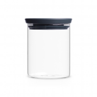 Brabantia Boîte à Provisions Empilable - Rond - 0,6L - Ø10,4x13cm - Verre - Gris Foncé - Marque Brabantia - Matériel Verre - Couleur Gris foncé