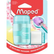 Maped Connect Pastel Potloodslijper en Gom - 2-In-1 - 2 Gaten - Met Opvangbakje - 3ass - Merk Maped