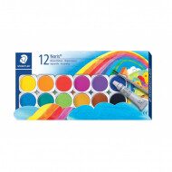 Staedtler Noris Verfdoos met Penseel - 12 Kleuren - Deksel met Mengpalet - 1 Tube Dekkend Wit - Merk Staedtler - Soort verf Waterverf - Kleur Multicolor